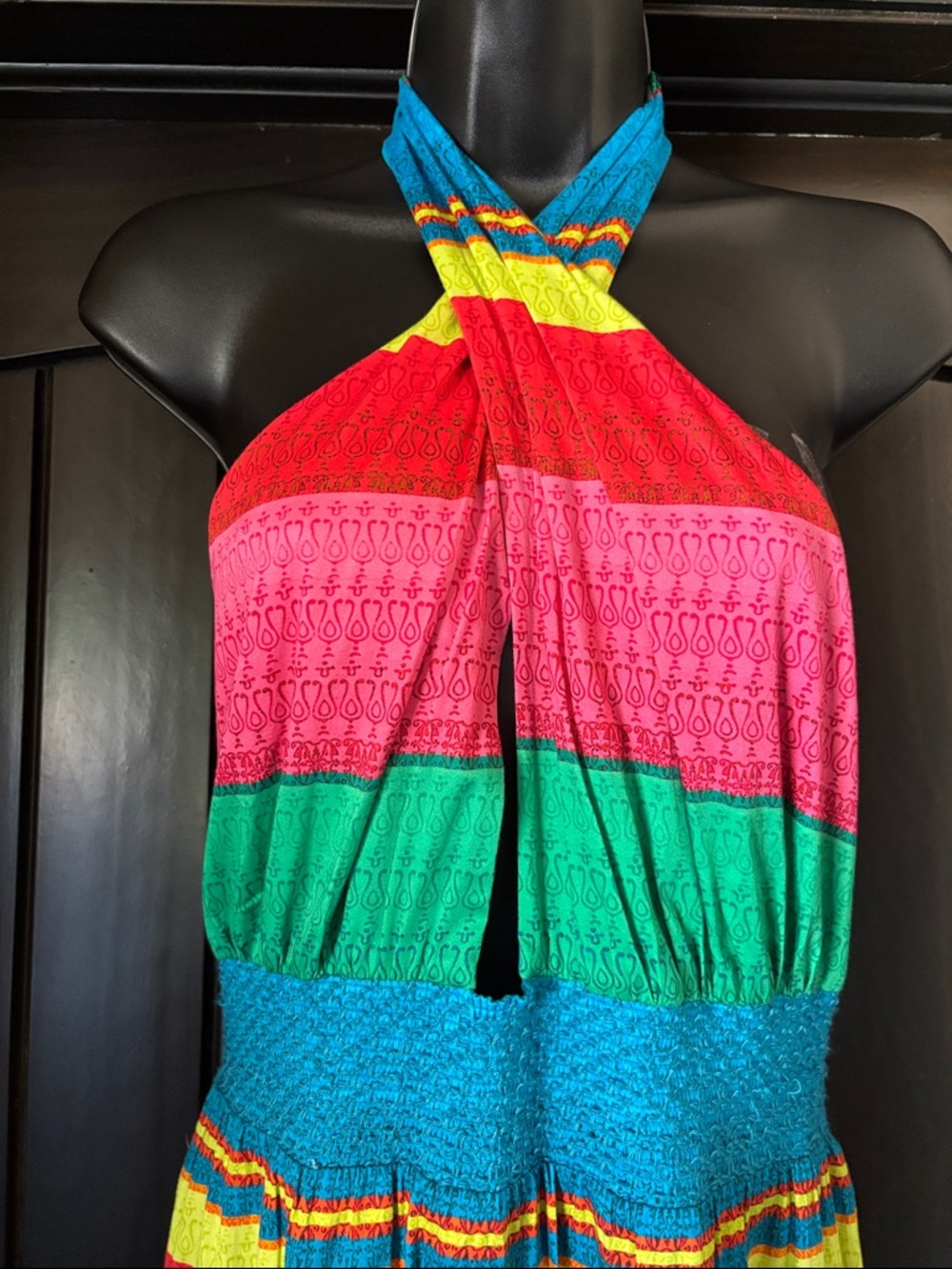 Colorblock Halter Maxi Dress in Bright Multi-Stripe - Picture 2 of 13